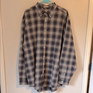 L.L. Bean West Point Tartan Plaid Button Down Shirt Black Grey Yellow XL Tall
